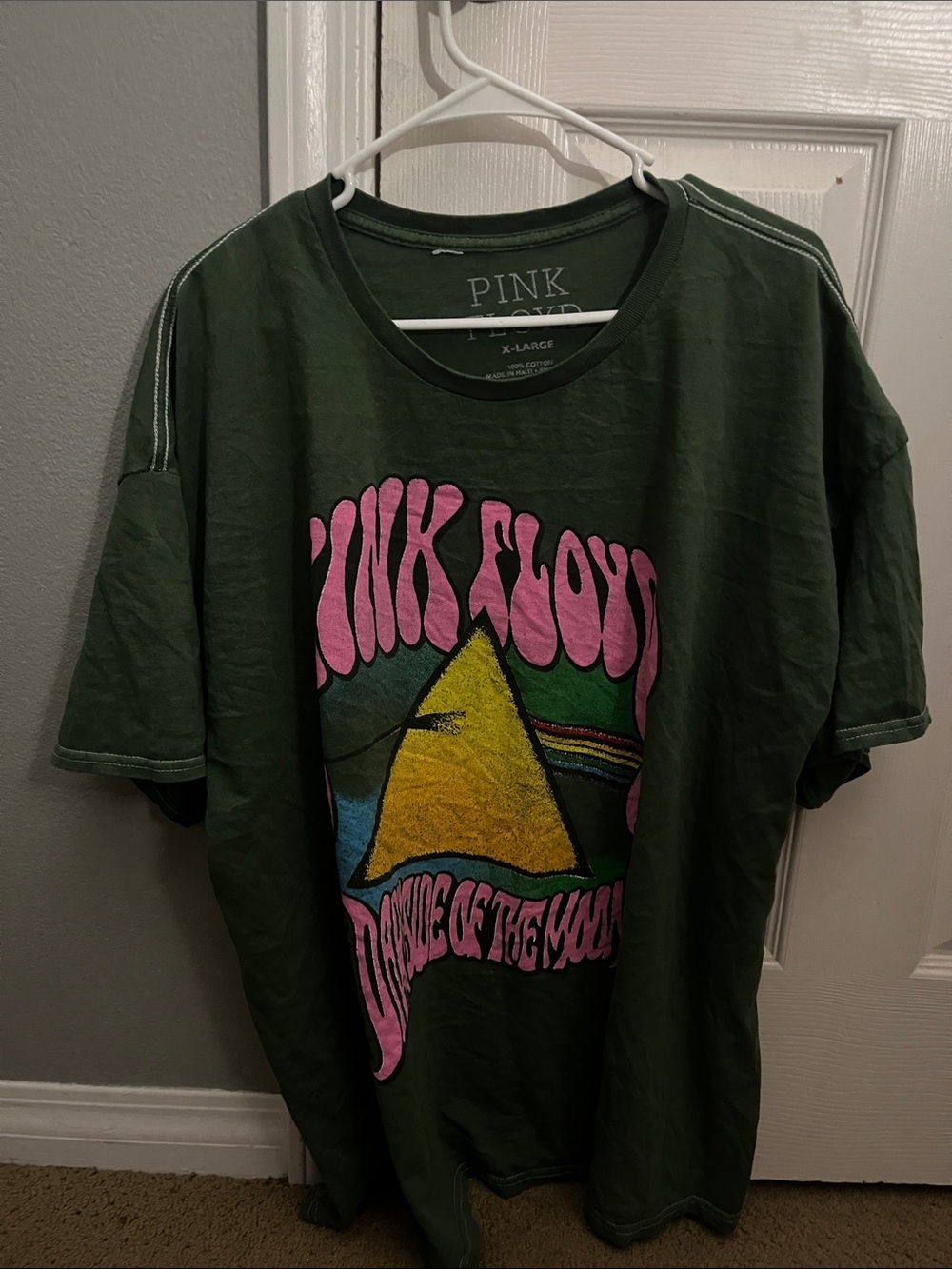 Pink Floyd Dark Green Short Sleeve Tee with Pink and Yellow Graphic